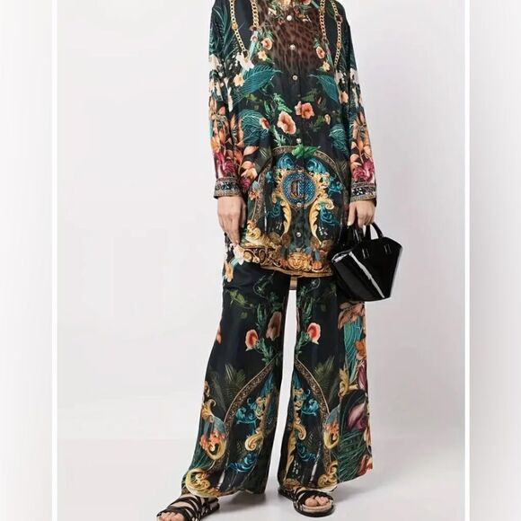Floral Chains Allover Print Two-piece Loungewear Vacation Set - Picture 1 of 8